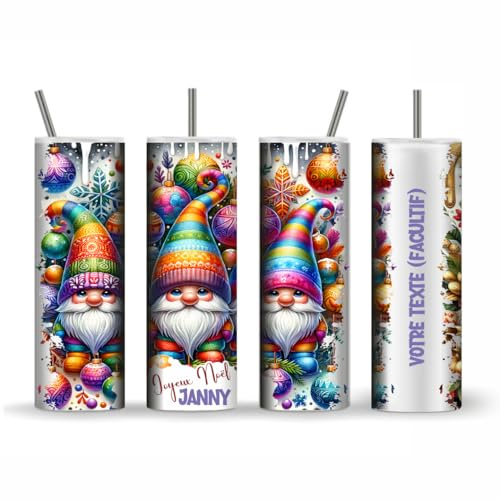 Gobelet Isothermique Personnalisé Lutins Arc-en-Ciel – Prénom & Message – Gobelet Noël Coloré – Tumbler Inox Double Paroi – Cadeau Original Fêtes & Anniversaire