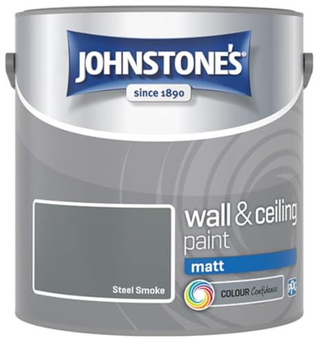 Steel Smoke Johnstone’s Wall & Ceiling Matt Paint 2.5L – Smooth Matt Finish, Excellent Coverage, Quick Dry, Low Odour Interior Paint for Walls & Ceilings