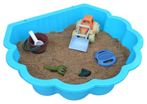 Sand- och vattenmussla turkos med stjärnmönster inklusive sandlåda leksaksset – frontlastare och hink-set av 100 % återvunnet material, utomhusleksaker för barn 1–6 år