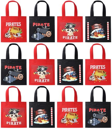 12 Piezas Pirata Bolsa Tela Tote Bag Tela Regalo Cumpleaños Niños Lindos Adecuado Para Compras Escuela Vida Diaria Bolsos De Pirata