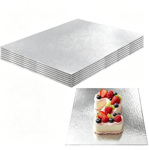 ZEONHEI 8 stycken tårtunderlägg rektangulär 40 x 30 cm, silver tårttallrik, kartong tårttallrik, rektangulär, stor kakbräda, rektangel för tårtor, tårta, födelsedag