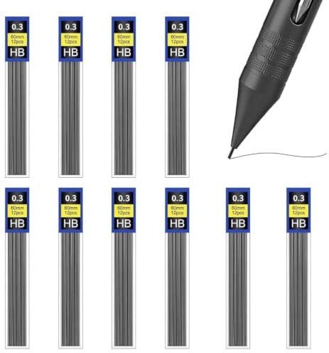 Funver 120Pcs HB Mechanical Pencil Lead Refills 0.3mm, Pencil Refill 0.3 Hi-Polymer Resin Leads in 10 Tubes, Smooth Writing Painting 0.3mm Pencil Lead Refills for Automatic Drafting Pencils