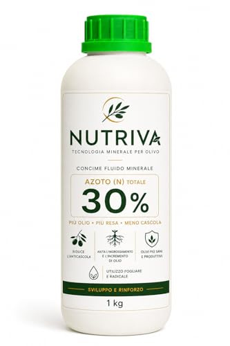 NUTRIVA Concime per Olivo Liquido Professionale – Nutrizione Minerale ad Alta Concentrazione – Supporta Vigore e Sviluppo dell’Olivo nelle Diverse Fasi Vegetative – Supporto Anticascola – 1 KG