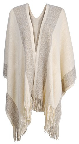 ZLYC Donna Caldo Poncho Retrò Sfrangiata Mantella per Autunno Inverno