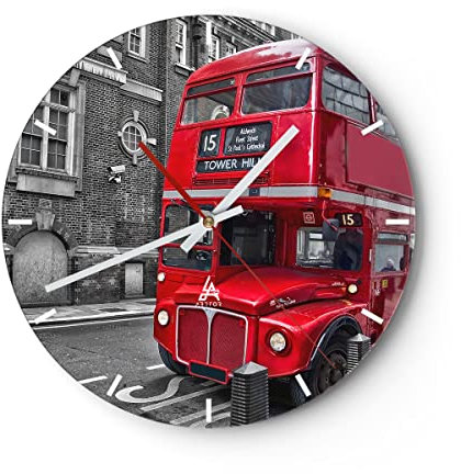 Modern Wanduhr Bus Denkmal London Geschichte 40x40cm Rund Groß Wand Uhr Glas Analog Zimmeruhren Küche Büro Wohnzimmer Glasuhr Wall Clock Dekoration Design Wanddekoration Küchenuhr C3AR40x40-2673