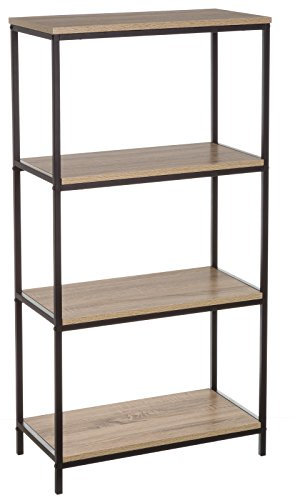 LOLAhome Estantería de Acero Negra con 4 baldas de Madera