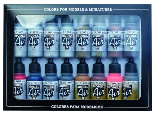 Vallejo Model Air Set: 16 Metallic Colors 17ml Bottles | Acrylic For Airbrush