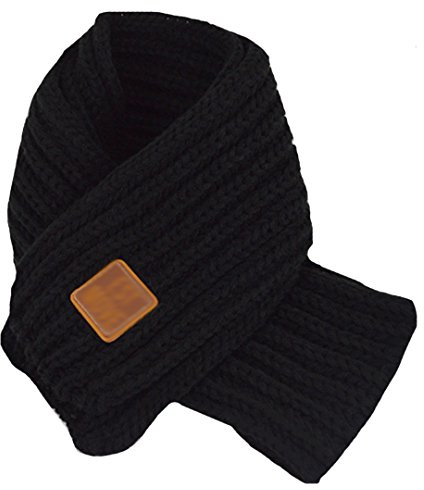AiSi Kids Solid Color Soft Warm Knitted Scarf Black
