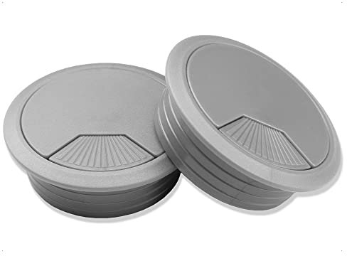 Mprofi MT® 2 Stück | Kabeldurchführung Schreibtisch Silber Ø 60mm | Kabeldurchlass aus Kunststoff | Kabellochabdeckung | Kabeldurchführung für Tisch, Büro, Arbeitsplatten | KS/60/2