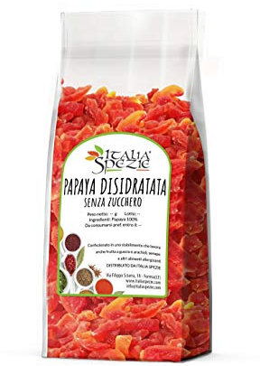 Papaya Senza Zucchero 500 g - Prima Scelta - 100% Papaya - Disidratata al Naturale - Italia Spezie