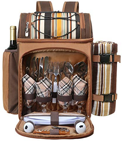 Hap Tim Picnic Basket Backpack for 4 Person with Insulated Leakproof Cooler Bag, Wine Holder, Fleece Blanket, Cutlery Set,Perfect for Beach, Hiking, Camping, BBQs, Family and Lovers Gifts(36079)