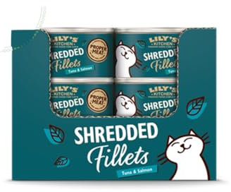 Lily's Kitchen Shredded Fillets with Tuna and Salmon - Grain Free Adult Wet Cat Food (24 Tins x 70 g)