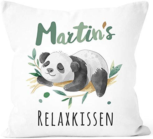 SpecialMe® Kissen-Bezug Relax Panda personalisierbar mit Namen personalisierte Geschenke Dekokissen Weiss 40cm x 40cm