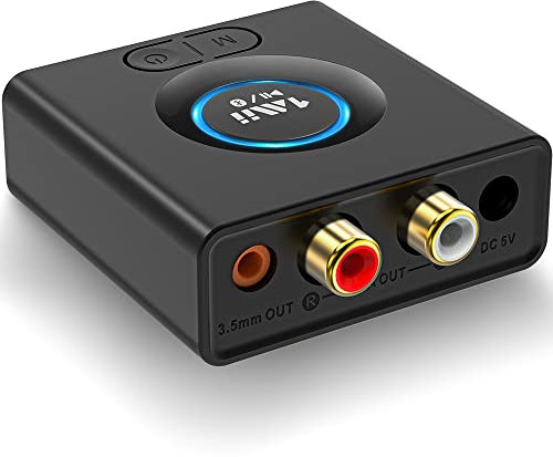 1Mii Ricevitore Bluetooth HiFi, Adattatore Audio Bluetooth 5.1 RCA/AUX 3,5mm Jack con Batteria da 12 Ore, con Modalità Bassi, Bassa Latenza per Impianto Stereo, Amplificatore, Casse Attive- ML200