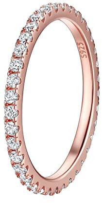 Suplight Damen Ringe mit Stein Silber 925 Fingerring Eheringe Verlobungsring Breite 2mm Größe 19,8mm rosegold