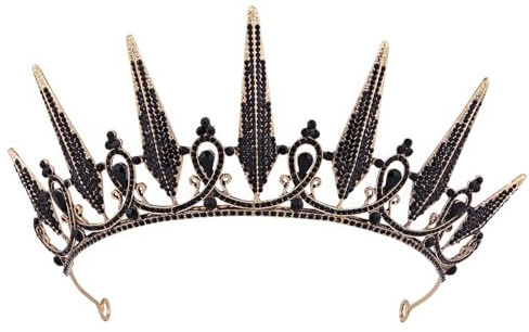 Black Tiara, Vofler Gothic Crown - Baroque Crystal Headpiece Hair Accessories for Evil Queen Bride Women Girls Princess Wedding Birthday Quinceanera Pageant Prom Homecoming Halloween Costume Party