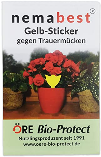 nemabest® 10 Gelb-Sticker gegen Trauermücken, steckbare und giftfreie Gelbtafeln/Gelbfallen auch gegen weitere Fliegende Schadinsekten wie Thripse, Blattläuse, Weiße Fliegen u. a.