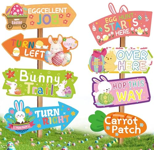 Easter Egg Hunt Signs kit 16Pcs Easter Hunt Arrows Decorations for Garden Yard Bunny Easter Hunt Party Kids Games
