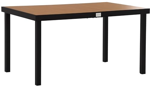 Outsunny Tavolo da Giardino per 6 Persone in Alluminio, Tavolo da Esterno in Plastica per Terrazzo e Balcone, Nero e Color Legno