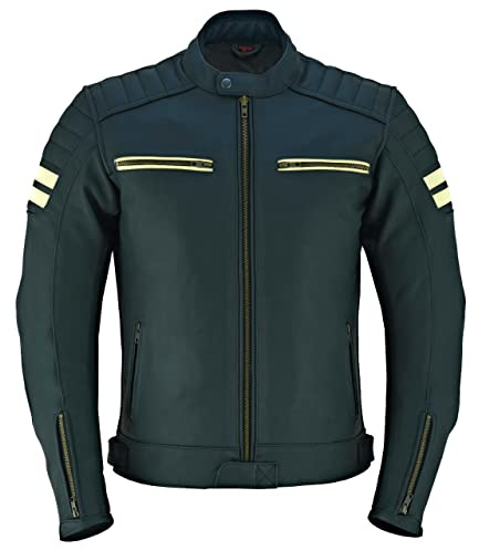 Chaqueta de cuero para motociclista para hombre, con armadura, estilo motero, modelo MBJ-02A, Negro, M