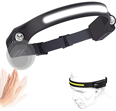 Stirnlampe LED Wiederaufladbar USB, Sensor Kopflampe Headlight mit 5 Lichtmodi Superhell Stirnlampen 600 Lumen IPX4 Sport-Stirnlampe für Joggen Angeln Laufen