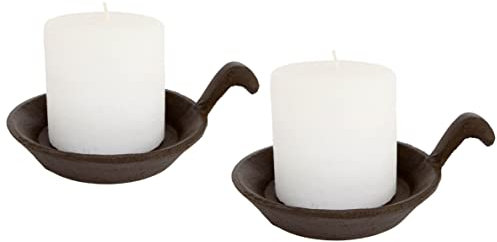 Gusseisen Kerzenteller Dunkelbraun 12 cm - 2er Set - Deko Kerzenhalter für Stumpenkerzen - Kugel Stumpen Kerzen Teller Halter Untersetzer Tischdeko