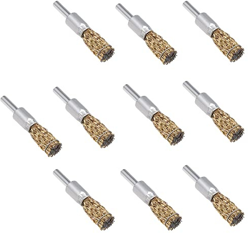 Kit di 10 spazzole a disco metallico, 12 mm, a penna, rotanti, con stelo da 6 mm, per rimozione di ruggine, corrosione, vernice