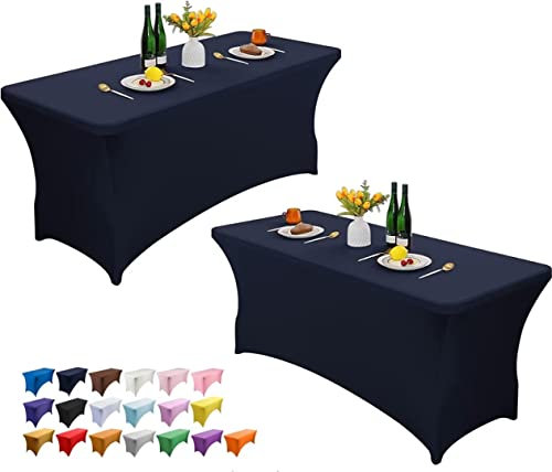 Wolfway 2 Pack 4FT Stretch Spandex Table Cover Washable and Wrinkle Resistant Kitchen Spandex Tablecloth Fitted Rectangular Table for Party,Banquet,Weddings,Cocktail and Festival