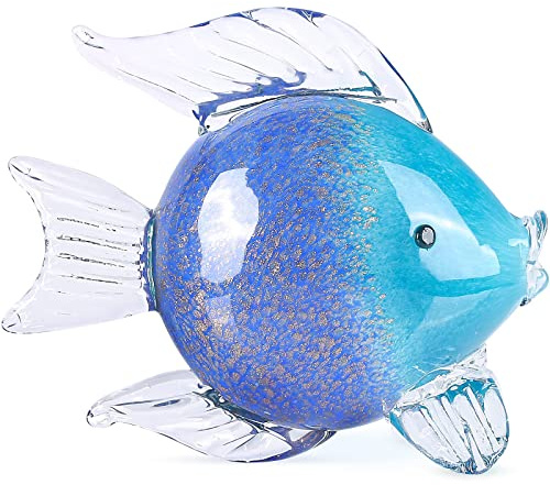 oliruim Blaue Glas-Fischkunst-Dekoration, mundgeblasene Glasfisch-Figur, Kunst-Briefbeschwerer-Kollektion, moderne Büro-Luxus-Dekorationen (WA-7)