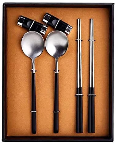 Bacchette Sushi, Bacchette Cinesi Lavabili Set Di Cucchiai For Bacchette In Acciaio Inossidabile Set Di Posate In Stile Cinese Antiscivolo Portatile For Uso Domestico In Acciaio Inossidabile 304, Un P