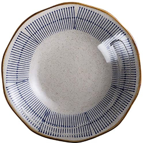 Handbemaltes Keramikgeschirr im japanischen Stil, Blue Line, tiefer Suppenteller, Obstsalatteller, Flache Keramikschale