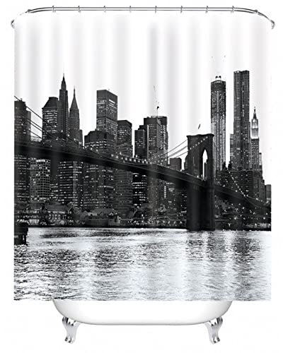 Whoiy Duschvorhang 120X180 Anti Schimmel, Duschrollo Um Die Ecke Polyester Shower Curtains Viadukt und Gebäude Schwarz für Outdoor Hotel