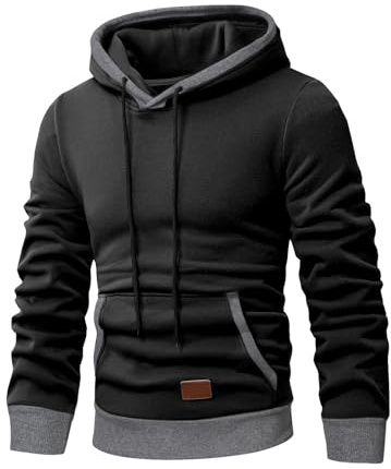 JMIERR Kapuzenpullover Herren Langarm Hoodie Herren Warm Pullover mit Kapuze Casual Kapuzenjacke Hoodie Baumwolle Sweatshirt Kordelzug Hoody mit Tasche Schwarz M