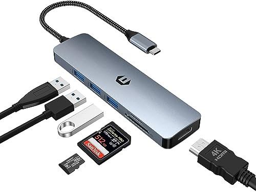 AYCLIF 6 in 1 USB C Hub, USB C Adapter 4K HDMI Dual Display, Mulriport Hub Dock 5 Gbit/s (SD/TF Card Reader, USB A 3.0) für MacBook Pro/Air, Dell, HP, Lenovo, Surface, XPS