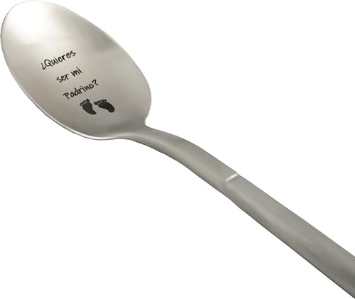 Cucharilla para Anunciar el Embarazo al Padrino, Idea de Regalo Original y Personalizada para hacer tu solicitud, Anuncio Insólito del Nacimiento del Bebé, Cucharilla con su Estuche para Regalar.