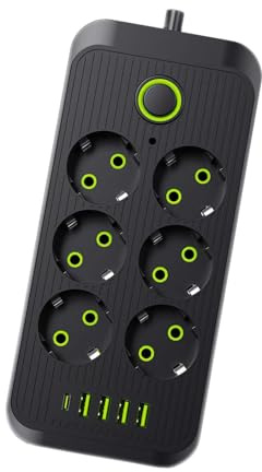 Ronyme Adaptador de regleta UE con 4 USB tipo C, adaptador de enchufe de viaje portátil, Base de enchufe eléctrico de escritorio para banco de energía, pared, negro 6