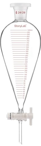 stonylab Messablauftrichter, Schwerwandig Birnenförmig Konisch aus Borosilikatglas mit PTFE-Hahn und Kunststoffstopfen, 1000 ml