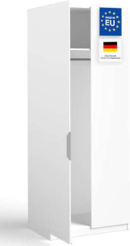 MANUMA® Kleiderschrank Weiss - Moderner Schrank Schlafzimmer - Kleiderschrank 80cm breit und 50cm tief - Design Kleiderschränke - Garderobenschrank - Mehrzweckschrank - Schlafzimmerschrank