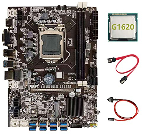 Oikabio B75 BTC Mining Motherboard+G1620 CPU+SATA Cable+Switch Cable LGA1155 8XPCIE USB Adapter B75 USB BTC Miner Motherboard