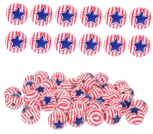STOBOK 50 Stück Holzperlen Zum Unabhängigkeitstag Amerika-flagge-holzperle 4. Juli Abgestuftes Tablettdekor Diy Girlandenperlen Patriotische Holzperlen Schmuck Quaste Hölzern Bastelbedarf