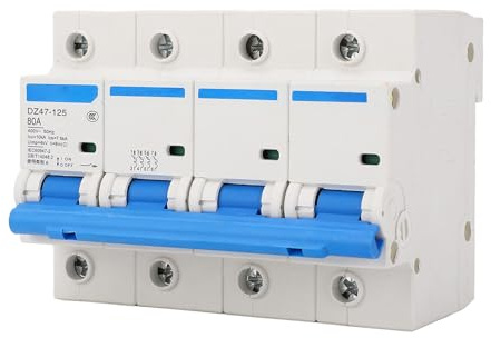Disjoncteurs électriques à 4 Pôles 80A 400V, Interrupteur de Déconnexion, Disjoncteur monté sur Rail, PC Ignifuge pour la Protection de L'alimentation Domestique
