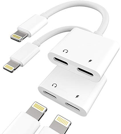 zoyuzan Lightning-Headphone-Adapter 2er Pack für iPhone 14, 13, 12, 11 Pro Max, iPad Air, Mini - 4-in-1 Lightning-Adapter mit Audio-Anschluss, Aufladung und Mikrofon
