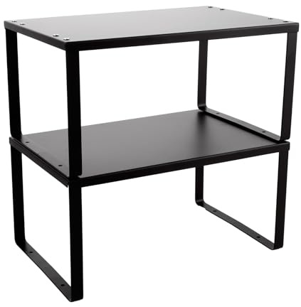 2 stapelbare Küchenregale 30 x 20 x 15 cm, Kohlenstoffstahl schwarz | Regaleinsätze für Küchenschrank, Arbeitsplatte und Vorratsschrank Für Teller, Schüsseln, Tassen, Gewürze und Vorratsdosen