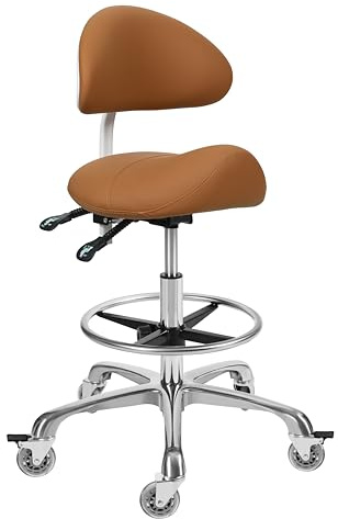 Saddle Stool Chair with Backrest and Footrest- Ergonomic Rolling Saddle Stools Hydraulic Swivel Adjustable Stool Esthetician Chair for Massage Beauty Salon Tattoo Dentist Clinic Home Office (Camel)