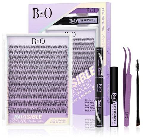 B&Q Wimpern Extensions Set 144PCS Venus Lash Clusters 8-16 mm MIX | Ultradünnes unsichtbares Band für nahtlosen Übergang Wispy Manga Look Natürliche DIY Wimpern Extensions Bis zu 7 Tage Halt