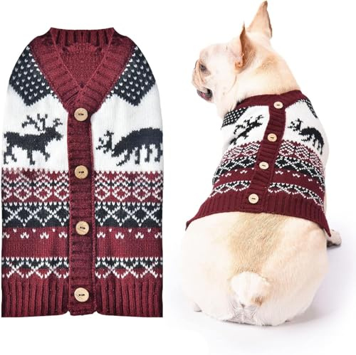 SKXEO Hund Weihnachten Pullover V-Ausschnitt gestrickt Welpe Pullover Weste Rentier Haustier Kleidung Outfit für kleine mittlere große Hunde Katze Kleidung(Rentier Pullover,XXL)