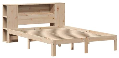 vidaXL Massivholzbett, Bett Kopfteil mit Bücherregal ohne Matratze, Bettgestell mit Lattenrost, Holzbett Doppelbett für Schlafzimmer, 160x200cm Kiefer