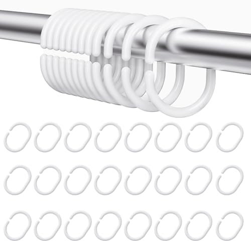 Plastic Shower Curtain Rings,shower curtain hooks for Bathroom Shower Window Rod,shower hooks for curtains,shower rail hooks,shower hooks- Easy Installation and Rust Resistant (24 Pack, White)