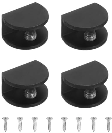 sourcing map 4 clip di fissaggio per vetro, per staffe di fissaggio a specchio in vetro semicerchio da 6-8 mm, morsetto a clip in lega di alluminio con viti per vetrina/legno, nero