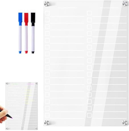 Tableau Mémo En Acrylique Pour Réfrigérateur – Liste De Tâches Magnétique Transparente Pour Réfrigérateur Avec 3 Marqueurs, Tableau De Planification Hebdomadaire Réutilisable Effaçable À Sec